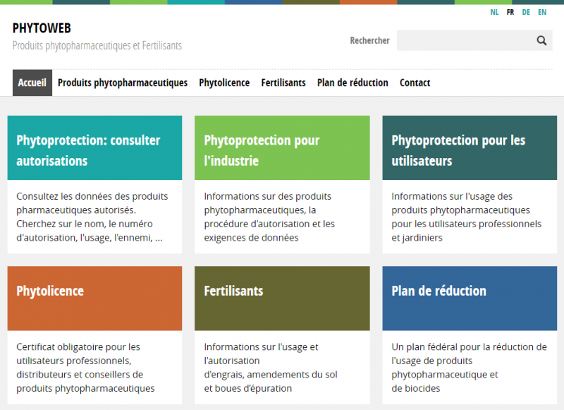 Phytoweb est un site fédéral sur les produits phytopharmaceutiques en Belgique